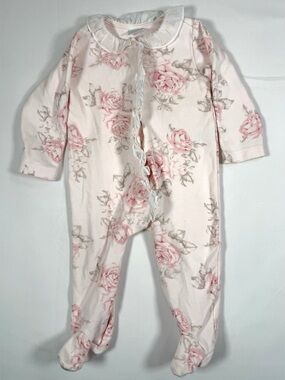 EDGEHILL COLLECTION Baby Girls Floral Footed Sleeper Roses Ruffle Collar 9M